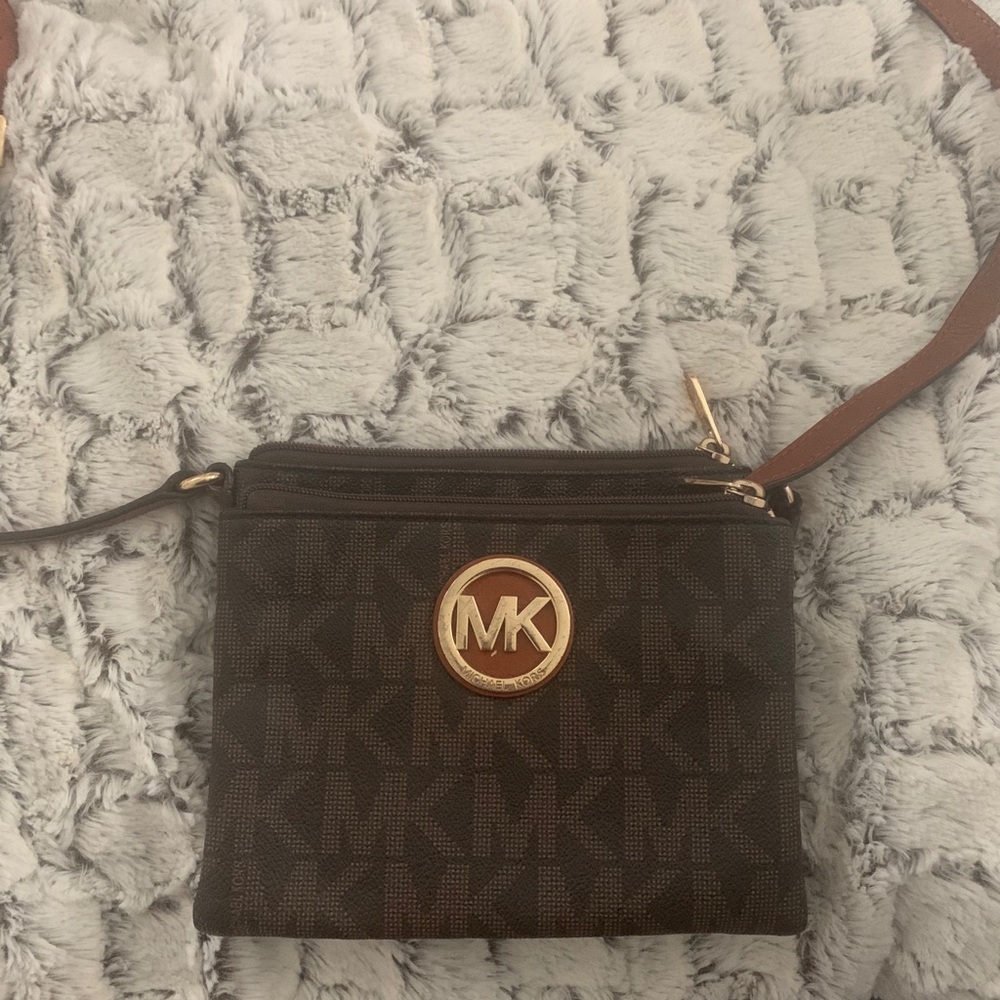 Michael Kors Brown Crossbody Bag with Gold Accents